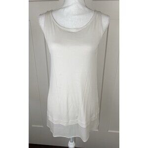 Eileen Fisher 100% Silk Georgette Crepe Bateau Neck Tank XXS Bone Ecru Sheer Hem
